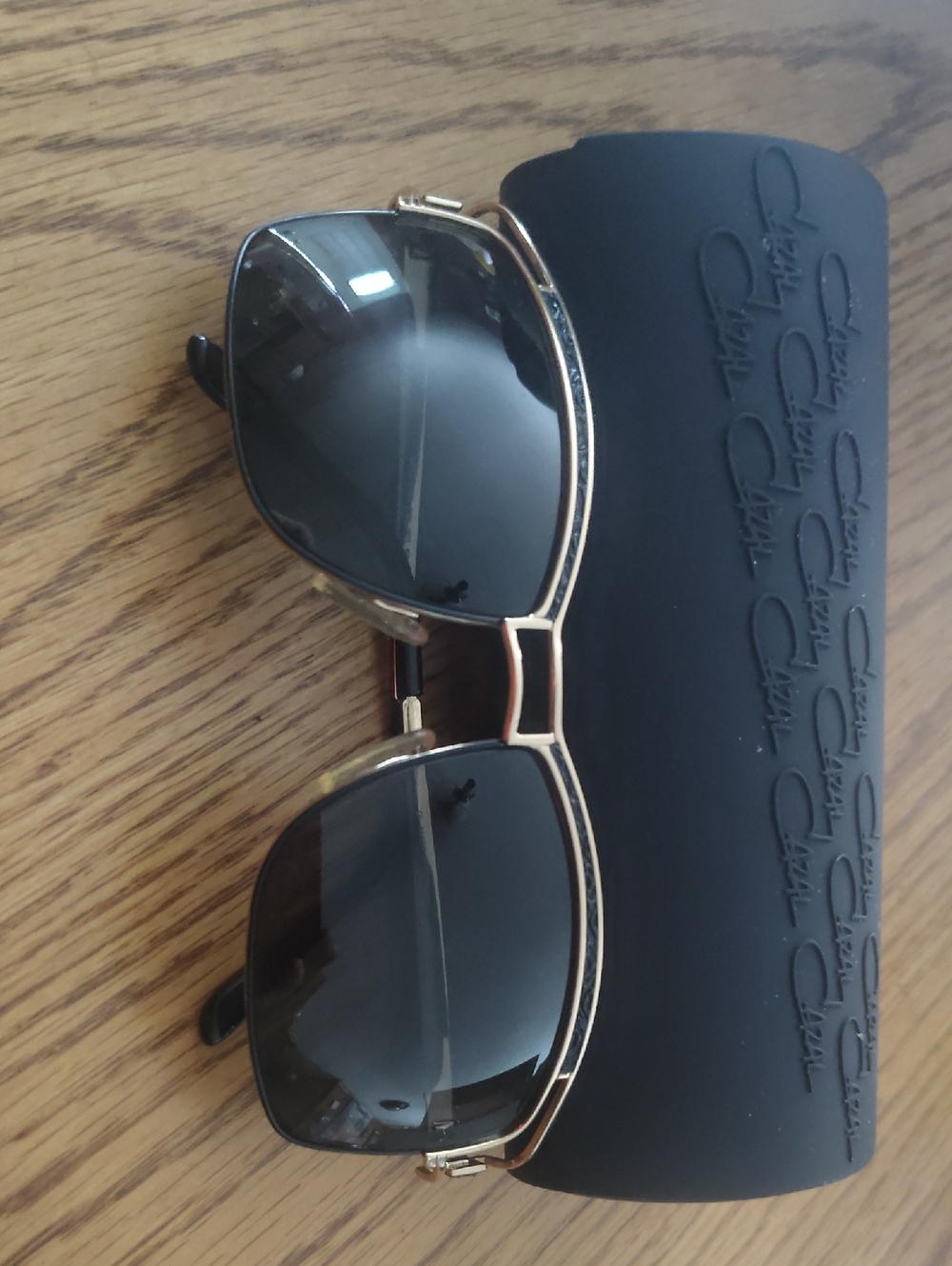 Cazal Gold Frame Black Lens Sunglasses